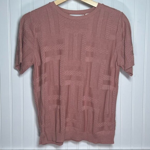 Alfred Dunner 90s Vintage Pink Geometric Textured Knit Short Sleeve Sweater Top - Picture 1 of 5
